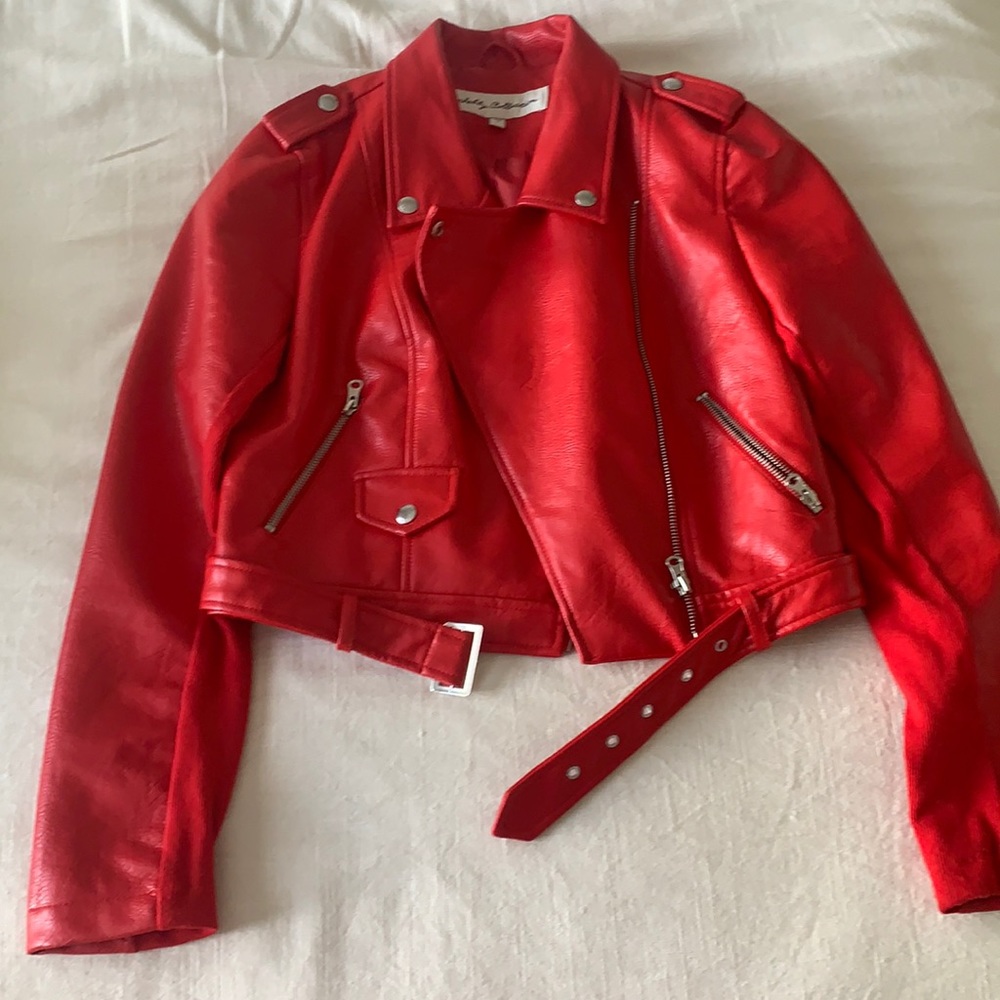 Sebby collection red leather jacket size small